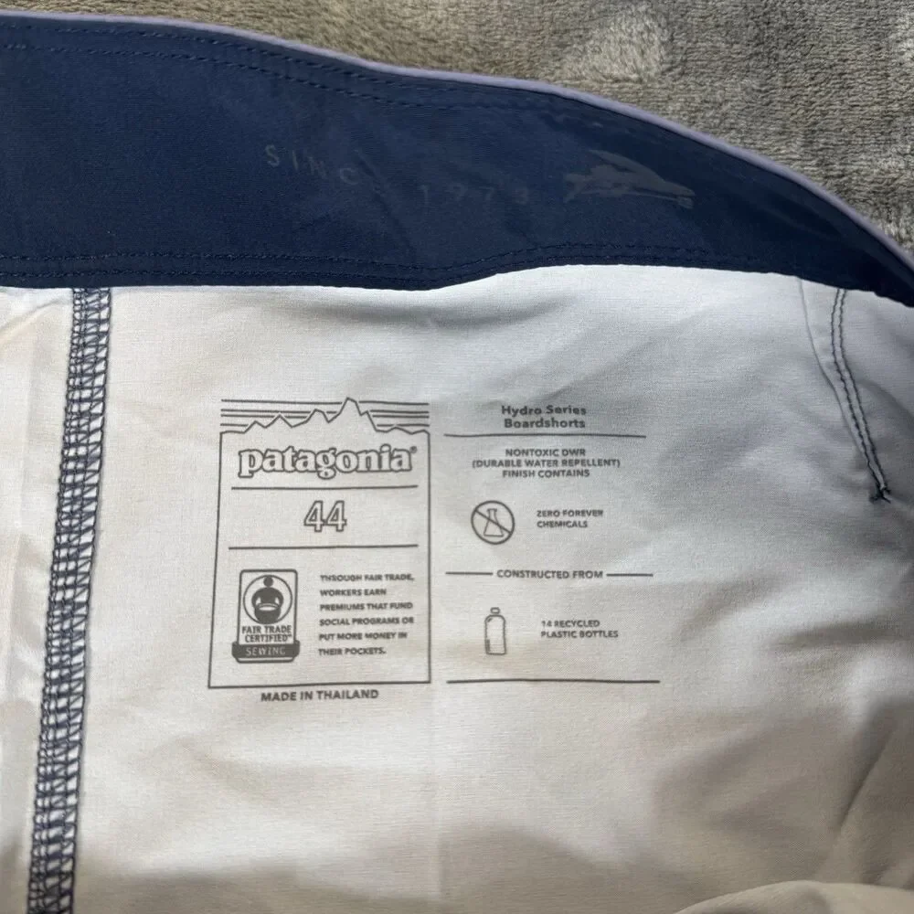 Patagonia 44 Hydropeak Board Shorts Striped Swim Trunks Point Current Blue NWOT
